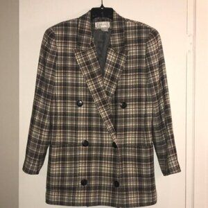 🩶✨ Vintage Carlisle Women’s Double-Breasted Plaid Wool Blazer | Size 8 ✨🩶
